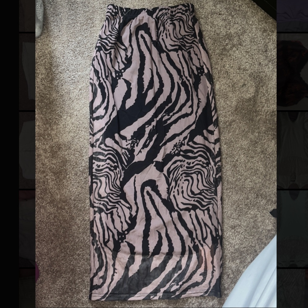 Fashion Nova Zebra Print Midi Skirt - Black and Pink